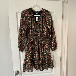 Old Navy Black and Floral Dress with Metallic Stitching